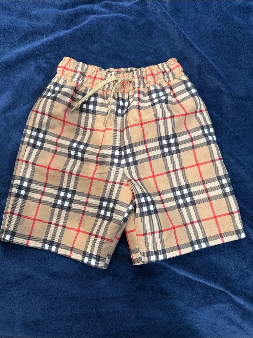 Burberry Beige Plaid Elastic-Waist Kids Shorts with Red Accents